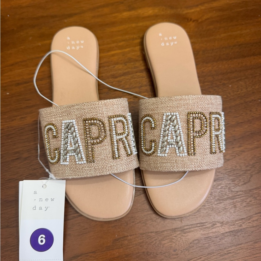 A New Day Capri Beaded Slide Sandals - NWT - 6